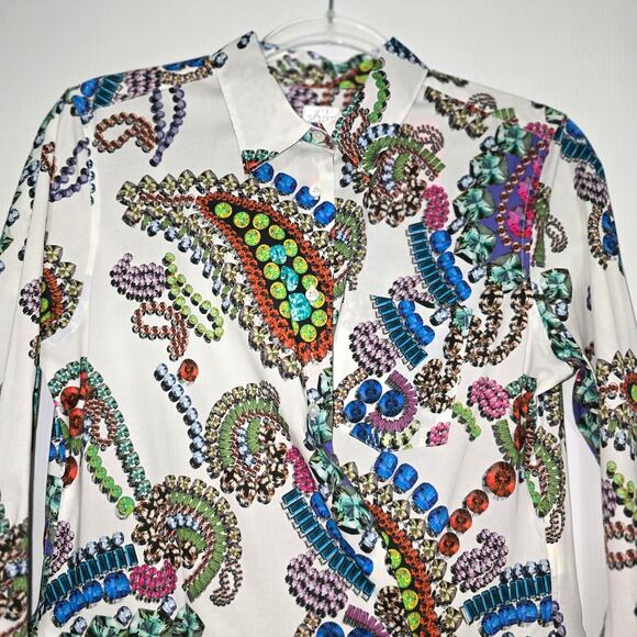 Sara Roka Poplin Maxi Shirt Dress Jewel Paisley Print Cotton Colorful 8 NWT - Picture 3 of 13